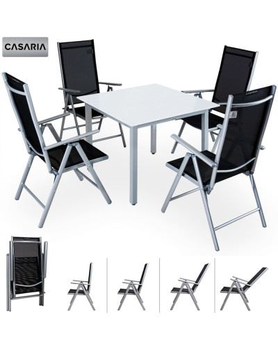 5-Piece Alu Dining Set Bern Frosted Glass